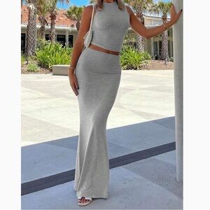 Bodycon Grey Set Foldover Top and Skirt